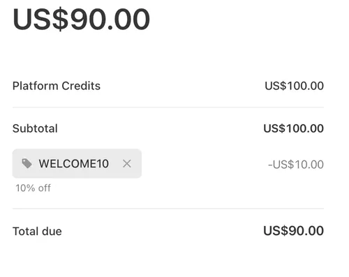 Stripe checkout with WELCOME10 applied showing 10% off